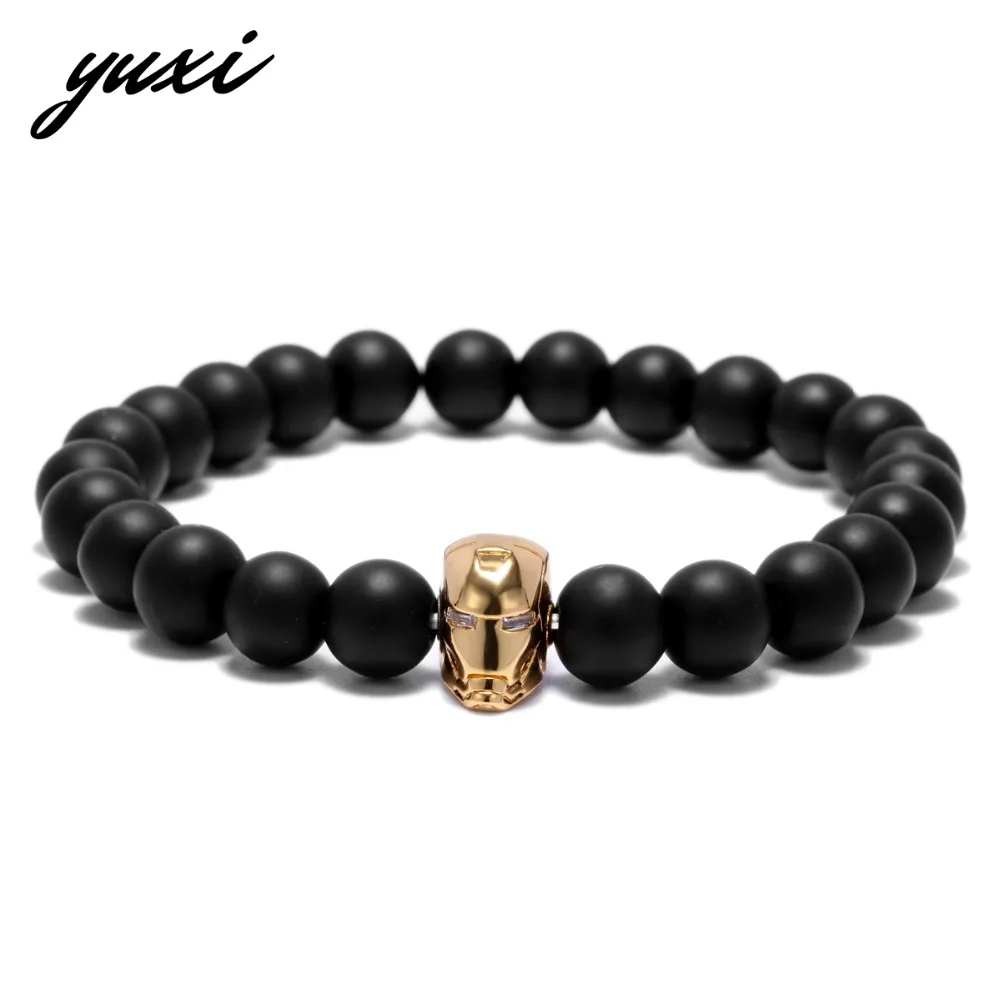 

YUXI Hero Iron Man Rivet Matte Beads Men's Bracelets Fashion Jewelry 4 Color Elastic Male Bracelet Hand Accessories Eileklik