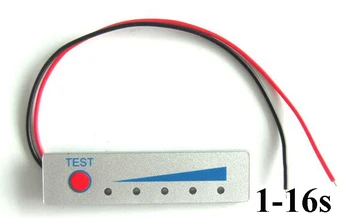 

Voltage Capacity Display 5 LED Battery Indicator Board to 1S 2S 3S 4S 5S 6S 7S 8/9/10/11/12/13/14/15/16S 3.6V-16.4V LiPo