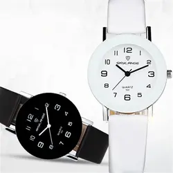 Модные простые белые кожаные часы Женское платье повседневное Аналоговые кварцевые наручные часы