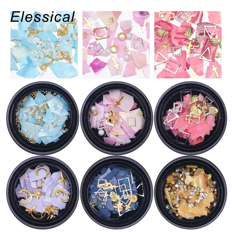

Irregular Natural Shell Nail Art Design Rivet Stud Pearl Light Nail SeaShell Slices Particle Crushed Shell Manicure Set