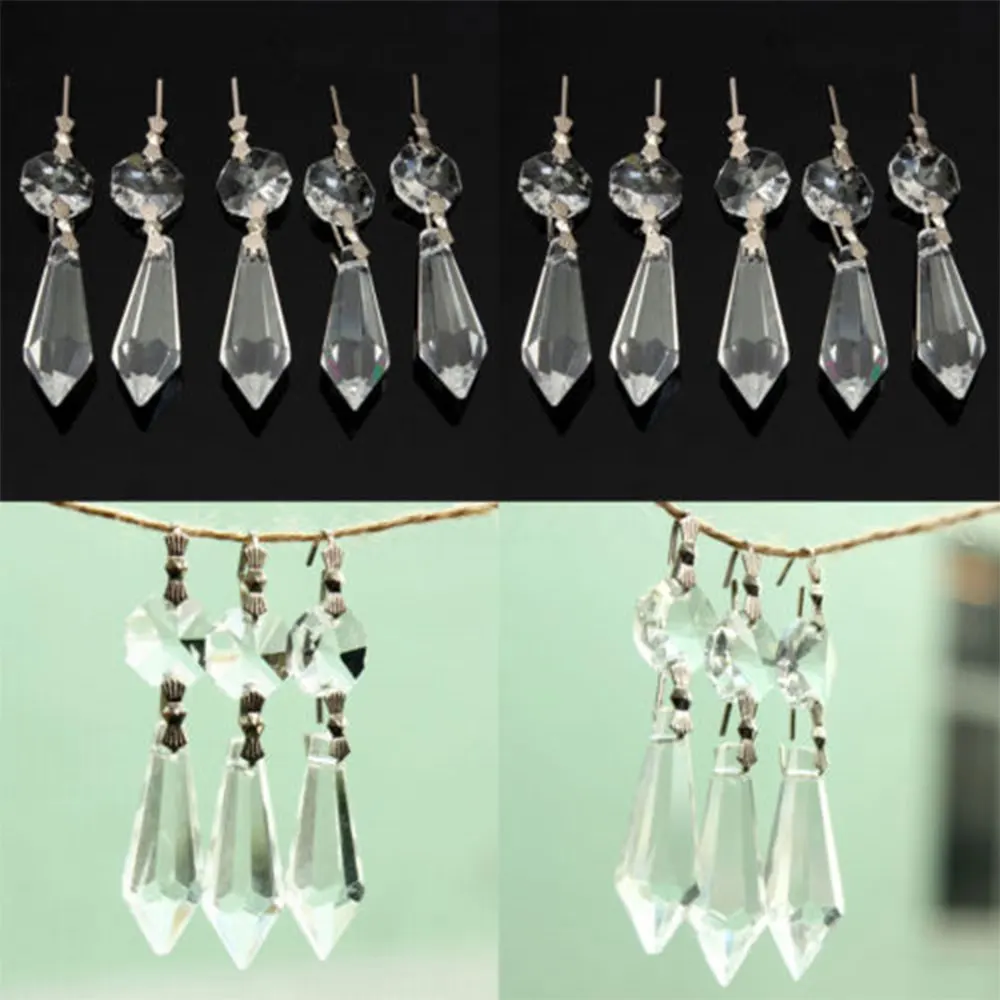 

10PCS For Curtains Partitions Entrance Loose Beads Chandelier Clear Glass Crystal Lamp Prism Hanging Drop Pendant Set