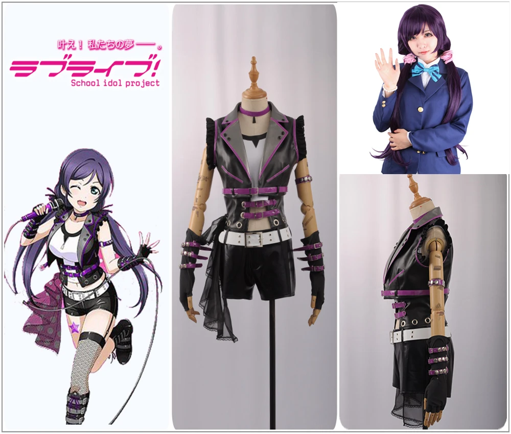 

Love Live! Muse Rock Awakening Card Tojo Nozomi Cosplay Costume Custom Sexy Sleeveless Girl Stage Uniform Cool Jacket Shorts Wig