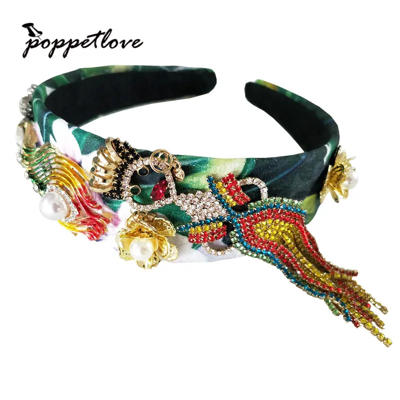 Baroque Style Full Tassel Rhinestones And Pearls Wedding Headband