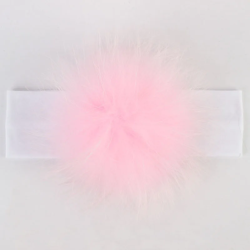 Geebro 15 см, помпоны из искусственного меха енота, Детская повязка из хлопка, Детские эластичные волосы для девочек, тюрбан-повязка для девочек, повязки для малышей - Цвет: White Pink