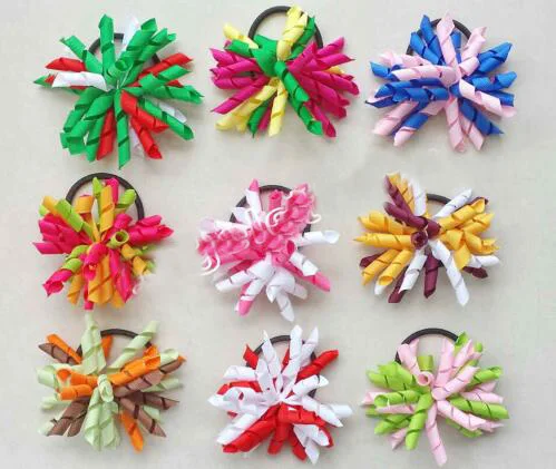 

20pcs 3.5" korker ponytail hair ties holders streamer corker hair bows clip Cheer Bows Curly Ribbon Bow hair bobbles