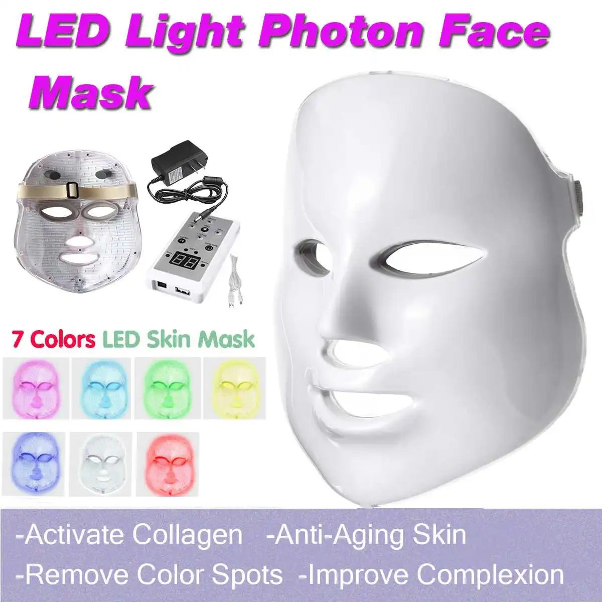 

Newest 7 Color LED Light Mask Photon Electric LED Facial Face Neck Rejuvenation Anti Wrinkle Skin Facial Therapy Wrinkle Mask