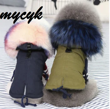 

mycyk Winter Dog Clothes Luxury Faux Fur Collar Dog Coat for Small Dog Warm Windproof Pet Parka Fleece Lined Puppy Jacket
