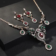 Турецкое ожерелье и сережки в виде цветка наборы красные цепочки с подвесками Смола Колье Винтаж для женщин Свадебные индийские африканские бусы комплект ювелирных изделий