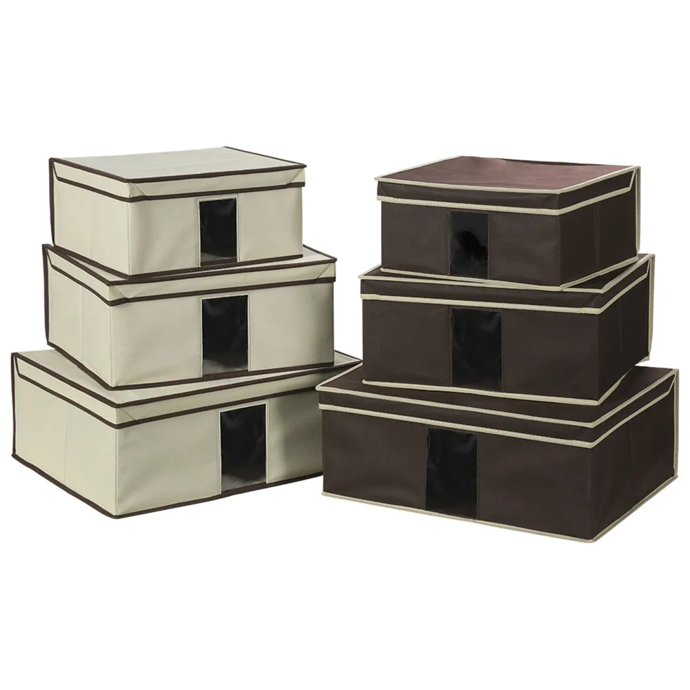 Set of 3 Foldable Fabric Storage Box Case with Lid and See