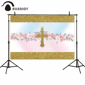 

Allenjoy Holy Communion photography backdrop gold cross flower birthday decoration background photo photophone photocall custom