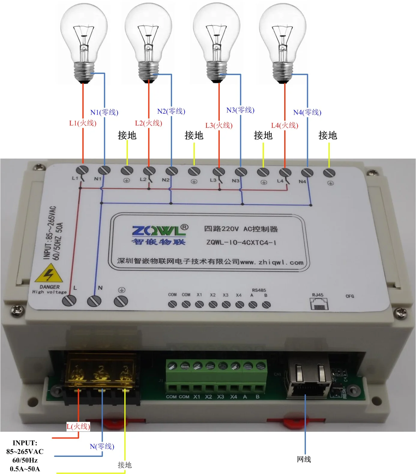 

4-Channel Network 220VAC Controller/RS485/Modbus TCP RTU/Industrial Level