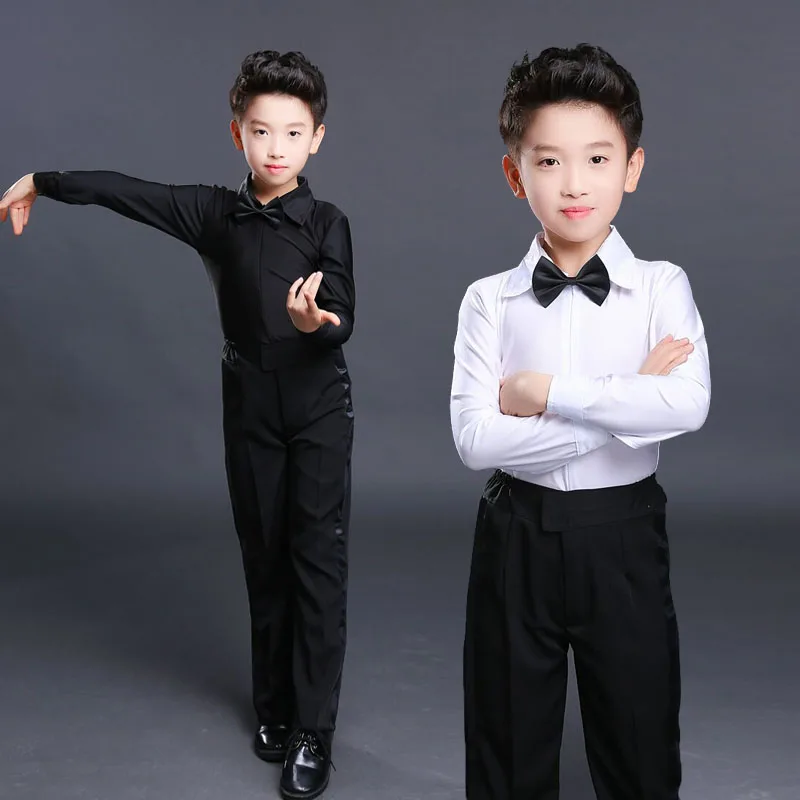 

Nnew 2018 Long sleeves white black latin shirts latin dance pants boys latin dance costume boy Short sleeve latin shirts boys