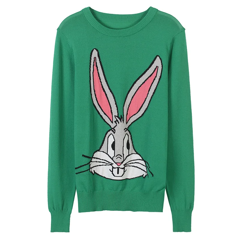

2018 New Runway Pullover Sweater Women Designer Cartoon Rabbit Bugs bunny Embroidery O-neck Winter Knitted Jumper jacquard