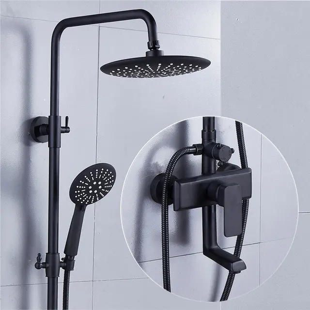 Black bathroom shower system bath faucet in wall washing room shower