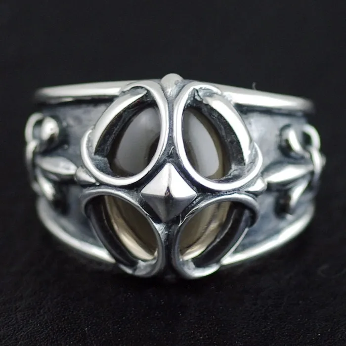 Мужские модели кристаллическое кольцо поверхность ретро крест-якорь цветы тайское серебряное кольцо