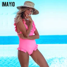 Imayio Цельный купальник с высокой талией для женщин, купальный костюм с рюшами, цельный купальный костюм