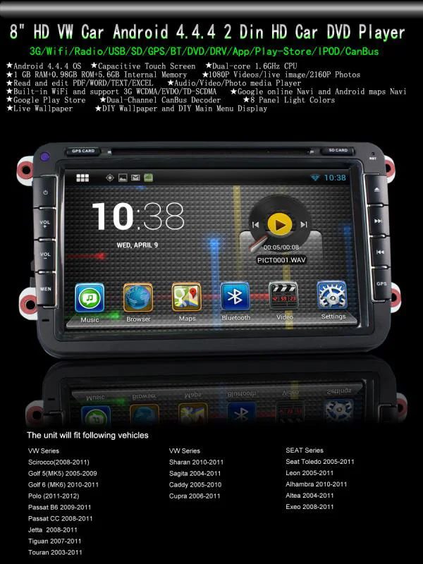 Автомобильный DVD плеер на Android 8.1.1 с GPS 8 "экраном для VW Scirocco Golf Polo Passat Jetta Tiguan Touran