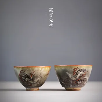 

Jingdezhen ceramic master cup single cup wood burning kiln into Kung Fu tea set hand-painted fire dragon tea cup