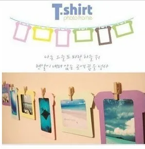 

free ship (10 pcs/set)new arrival t-shirt clothes design paper 5 inch photo frame,with hemp hanging rope and 10 clips per set