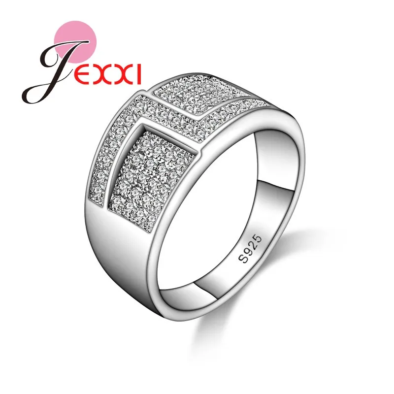

Newest Geometric Design Unisex Crystal 925 Sterling Silver Rings For Women And Men Fashion Anillos Jewellery