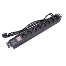 PDU 1U 8 EU Plug Outlets 16A 220V-250V Power Charge Socket with 2m Extension Cable Wall Socket Mains Lead Plug Strip Adapter