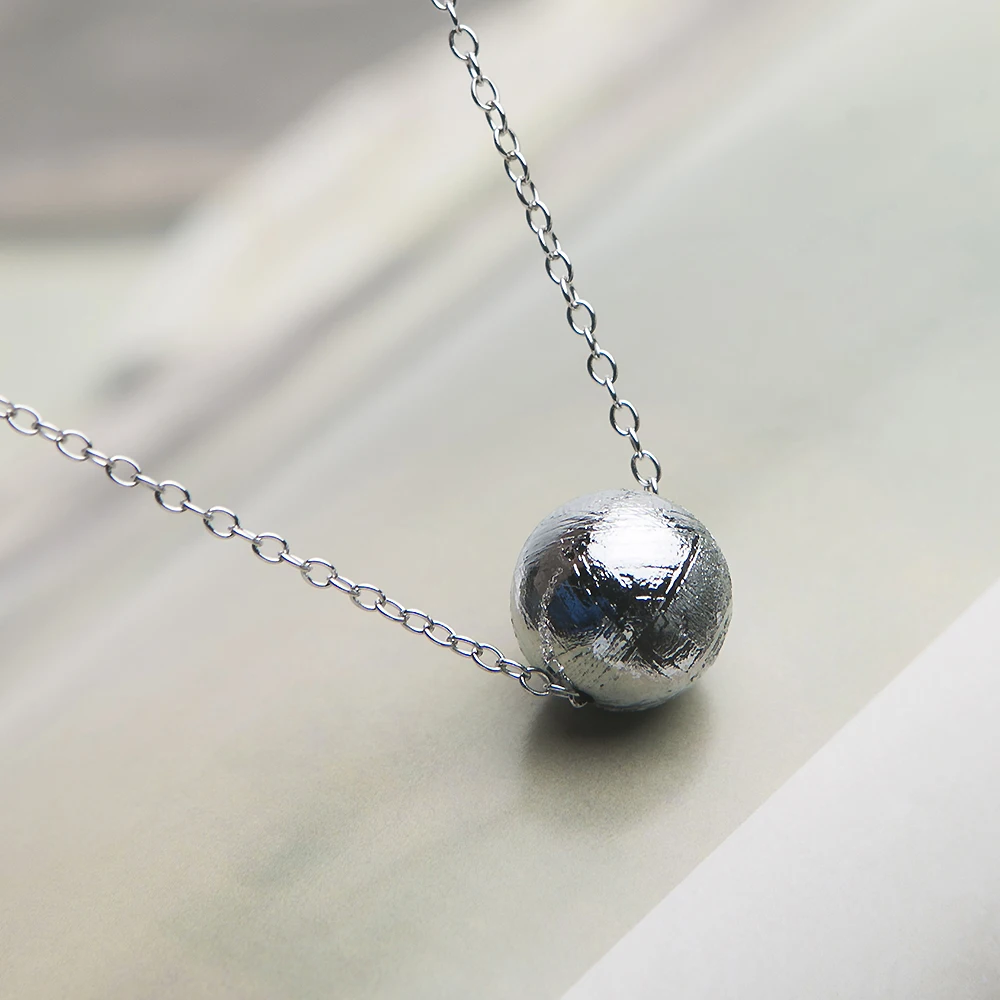 LiZiFang Genuine Natural Gibeon Meteorite Silver Plated Jewelry Round Bead Pendant