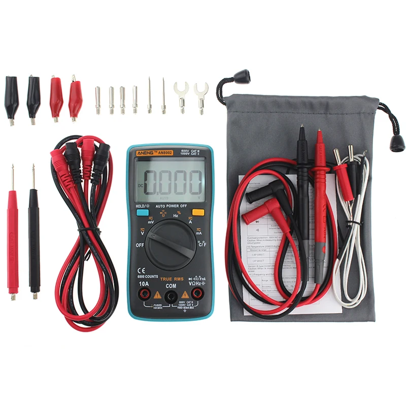 ANENG AN8002 Digital True RMS 6000 Counts Multimeter AC/DC Current Voltage Frequency Resistance Temperature Tester / + Test Lead Set