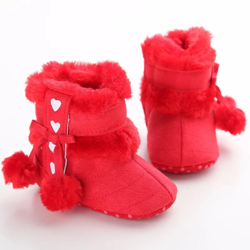 Модные детские детская обувь новорожденных Теплые зимние ботинки обувь для девочек и мальчиков кроватки обувь малыша милые Розовый и красный цвет белые туфли