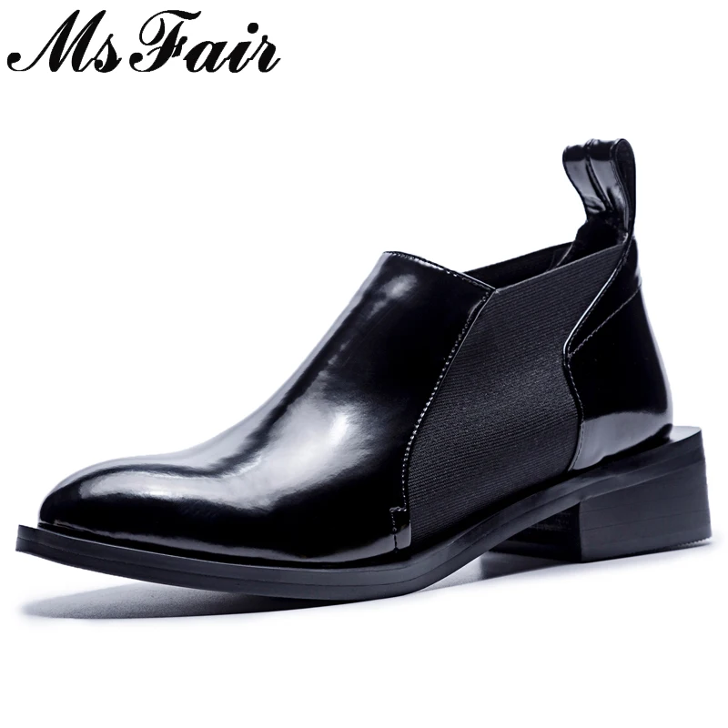 

MsFair Round Toe Med Heel Women Boots Genuine Leather Mature Elegant Ankle Boots Woman Ankle Boots Zapatos Mujer Women Shoes