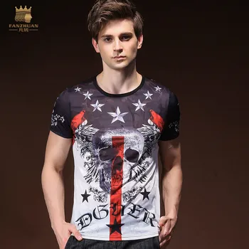 

FANZHUAN Featured Brands Clothing 2018 Summer New Designer Tide Brand Skull Print College Wind Men's Short Sleeve T-Shirt