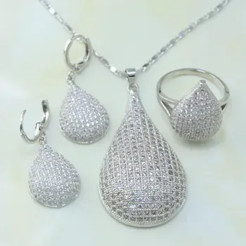 

OtogoTransing Zircon Charms 2020 Luxury Prom Jewelry Sets Zirconia Water Drop Necklace Earrings Ring for Women Best gift S175