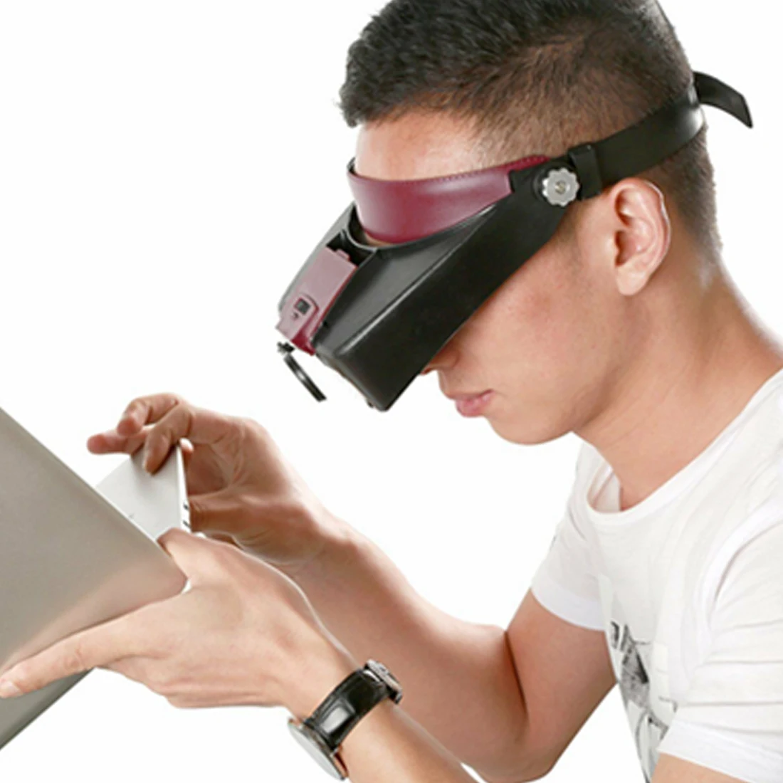 Головка увеличительное Стекло es с светодиодный лупа для чтения Optivisor увеличительное Стекло лупы ювелирные часы Ремонт с 2 светодиодный свет