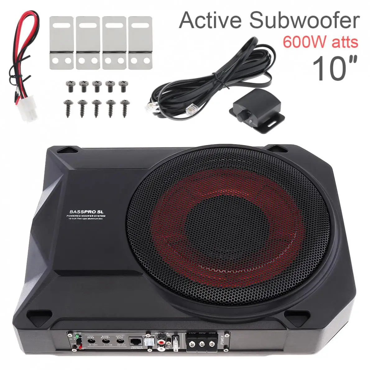 Negro Universal 10 pulgadas 600 W 12 V fuselaje delgado bajo asiento coche activo Subwoofer altavoz amplificador de graves Negro Universal 10 pulgadas 600 W 12 V fuselaje delgado bajo asiento coche activo Subwoofer altavoz amplificador de graves
