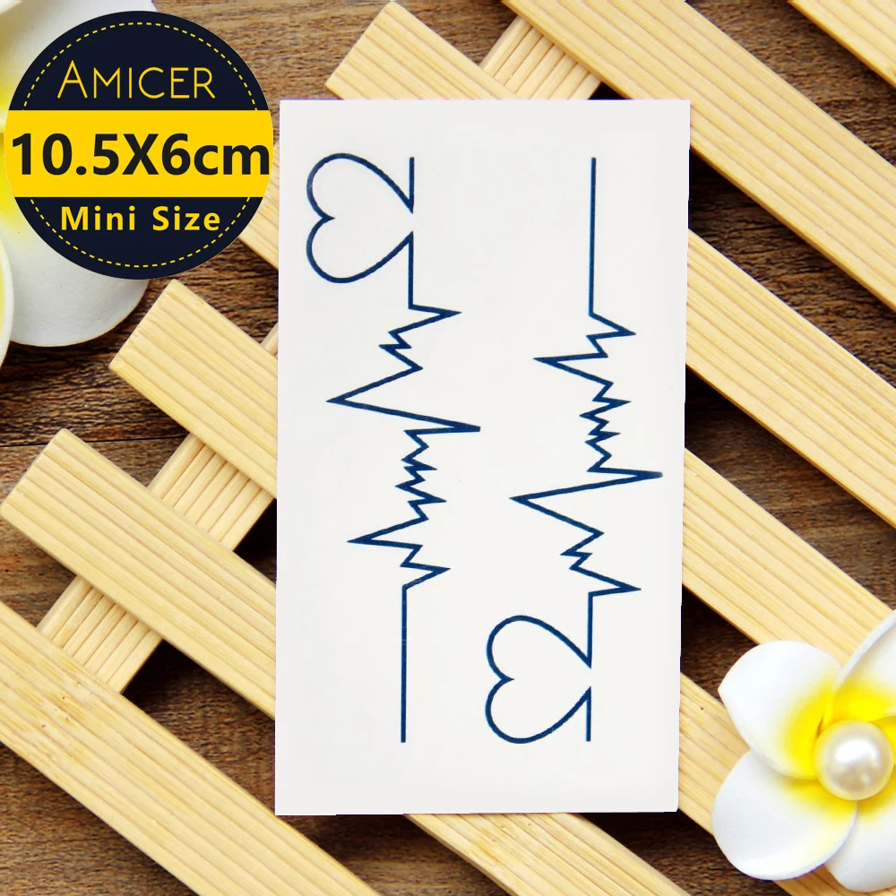 New DesignWaterproof Temporary Tattoo Sticker love heart ECG tattoo