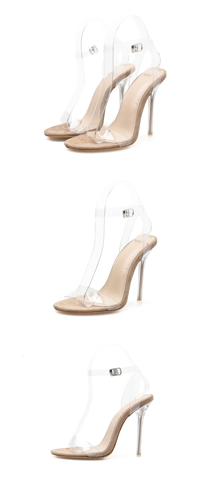 Aneikeh/ Модные прозрачные сандалии-гладиаторы из искусственной кожи, женские весенние босоножки на тонком высоком каблуке, черные свадебные туфли из искусственной кожи с круглым носком, Размеры 35-40