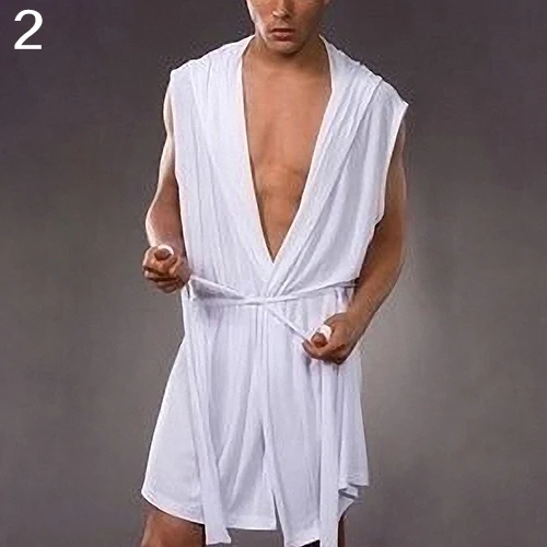 Модные мужские сексуальные летние пижамы без рукавов Халат с капюшоном халат Повседневная Пижама