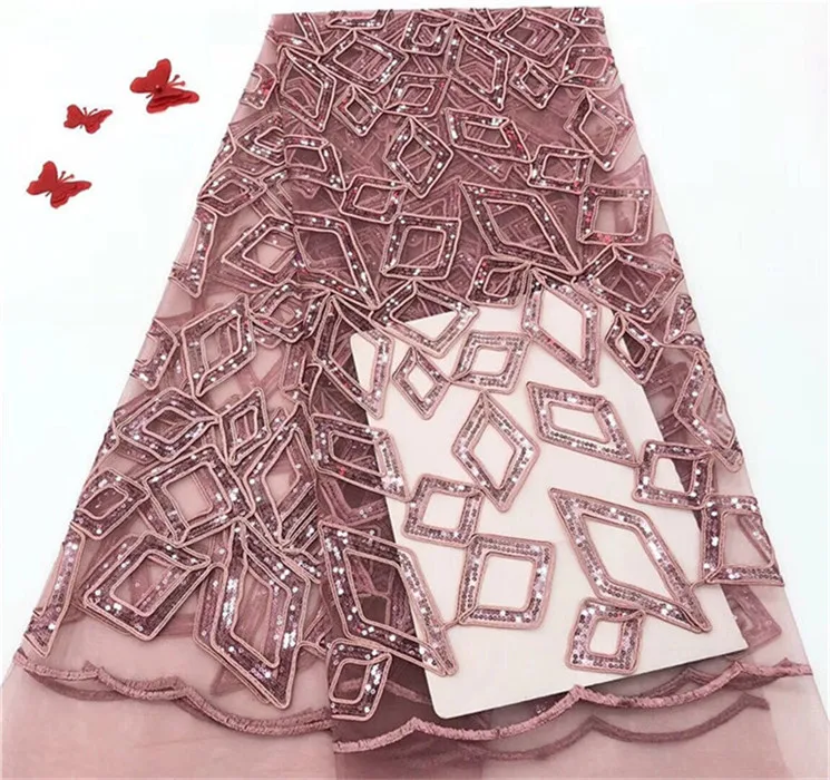 

Royal Blue african white lace fabric 2018 glitter sequins fabric high quality peach french net lace for wedding dress 5yard/lot