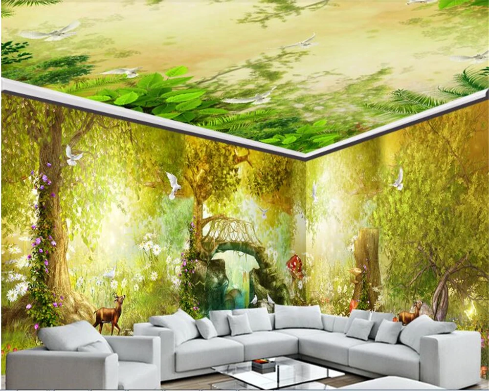 

beibehang Dream fashion three-dimensional decorative painting wallpaper forest bridge water full house background mural behang