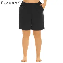 Ekouaer плюс Размеры Для женщин эластичный пояс Короткие штаны пижамы сна на мягкой подошве свободные Lounge Пижамы Брюки Женский Ночное XL-5XL