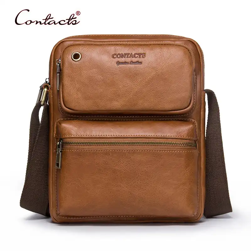 Contact's Для мужчин Сумки из натуральной яловой кожи Crossbody на плечо Винтаж сумка
