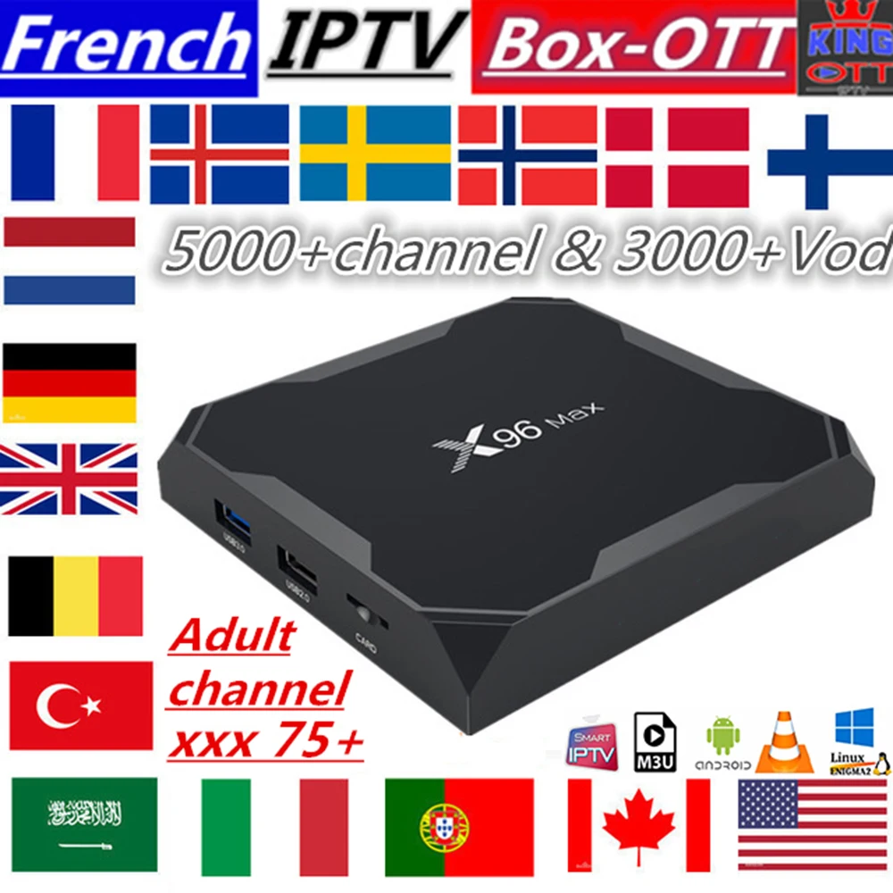 X96 Max IP tv box Android 8,1 ТВ смарт-бокс с 1 год Испанский Французский Португальский США Великобритания IPTV подписка 5000 живой канал для взрослых