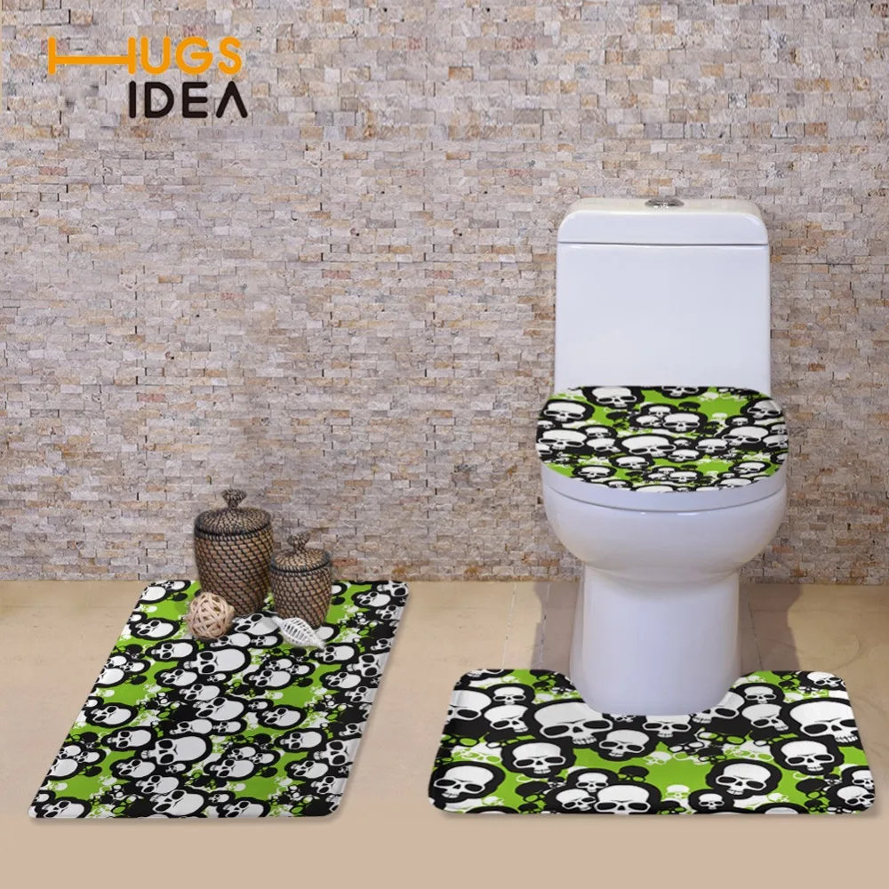 HUGSIDEA 3D Toilet Seat Cushion Warmer Carpet Toilets Seat Cover Soft Cartoon Skull Bathroom