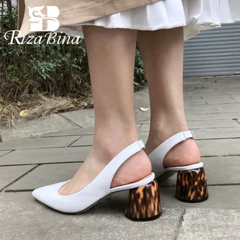 

RizaBina Women Real Leather Sandals Fashion Brand Pointed Toe High Heel Sandal Summer Suede Casual Slides Shoes Women Size 34-39