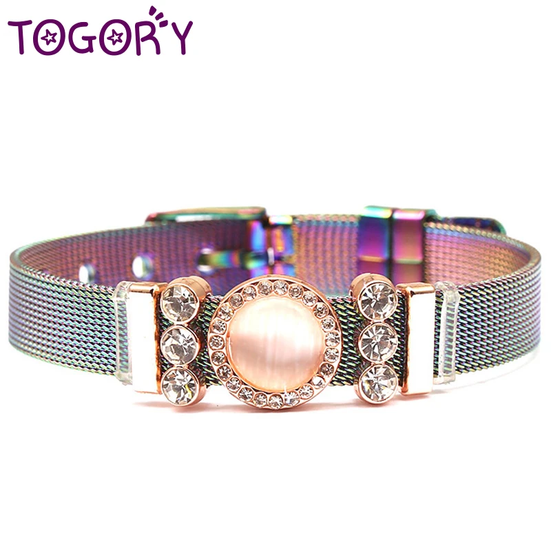 

TOGORY 2019 Newest Colorful Stainless Steel Mesh Bracelet Bangles with DIY Slide Charms Fine Bracelets as Women Jewelry Gift