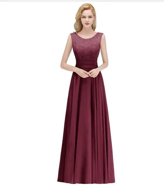 Элегантные кружевные Длинные свадебные платья без Рукавов шифоновые Свадебные платья с рюшами для гостей - Цвет: burgundy