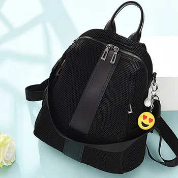 

2018 Leather Backpack Mesh Breathable Backpack Female Multifunction Nylon Woven Bag Leather Schoolbag Large Capacity Travel