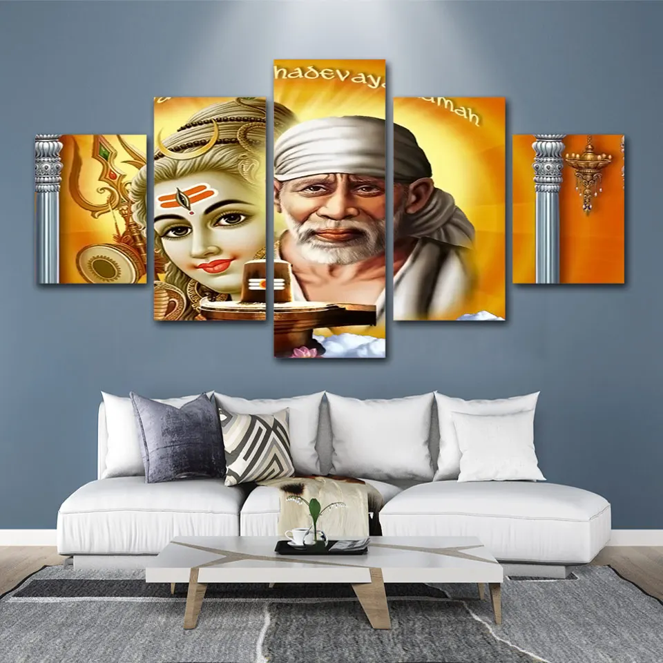 Настенные художественные HD печатные украшения для дома 5 шт. Sai Baba рисунок на