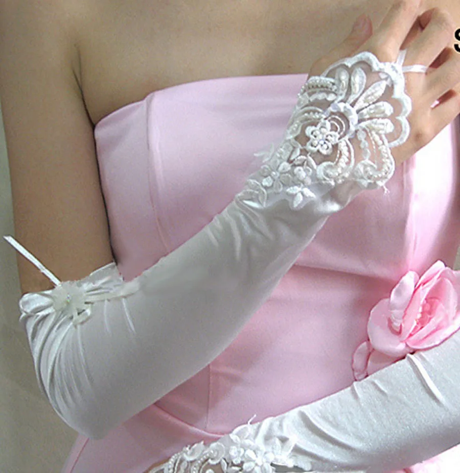 Женские свадебные перчатки белое кружевное, с аппликациями, вышитое бисером Локоть длинные свадебные перчатки для невесты Аксессуары