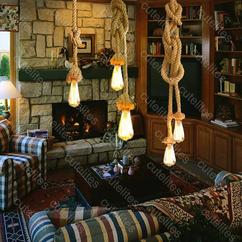 

Vintage Retro Hemp Rope Lamp Pendant Lights hanglamp lamparas de techo colgante moderna Hanging Industrial decor Led Lamp Modern