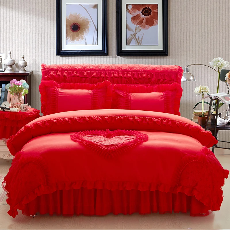 Best Princess style Lace luxury bedding set bedclothes for girls 4pcs queen king size bed linen sheet set